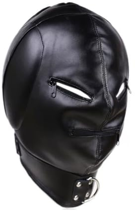 PU-läder heltäckt huva mask dragkedja öppnad mun show ögon ansiktsmask justerbar snörning halloween cosplay kostym punk huva huvudbonad fin klänning kostym för par spel karneval nattklubb