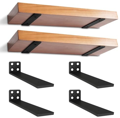 4 Pezzi Supporti per Scaffali, 25 cm Staffe per Mensole Pesanti, Reggimensola Supporto Reggi Mensola da Muro, Staffa a L per mensola per Studio | Cucina | Ufficio | Camera | Nera