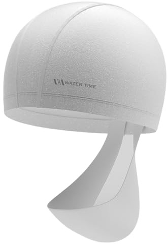 WATERTIME Fabric Swim Cap for Adult Women Men, Silicone Waterproof Layer, Cloth Swim Cap Gifts for Swimmers, Lightweight and Comfortable, Perfect for Pool, Beach, Lap Swimming (White)