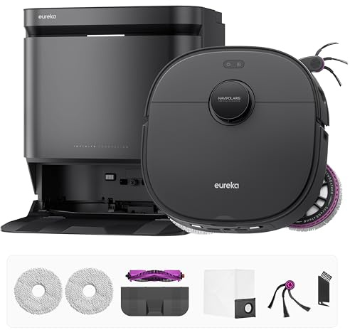 Eureka J15 Max Ultra Self-Emptying Robot Vacuum Combo All-in-one, 22,000 Pa Suction 176℉ Hot Water Wash 131°F Hot Air Dry Self-Cleaning Base Tray, Flex-Arm Mop Anti-Tangle RTCam AI Obstacle Avoidance
