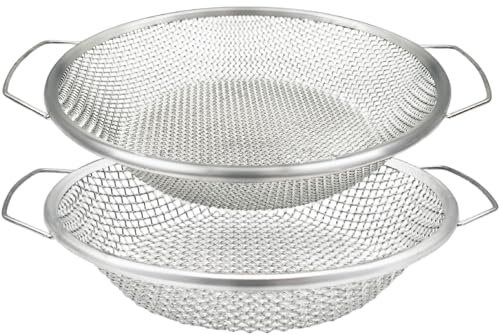 Joygoodta 2 tamices de Tierra para jardinería, tamices de abono de Acero Inoxidable, de abono de Malla de 0, 3 cm y 6 mm con Mango para tamizar Tierra, Arena, Malas Hierbas