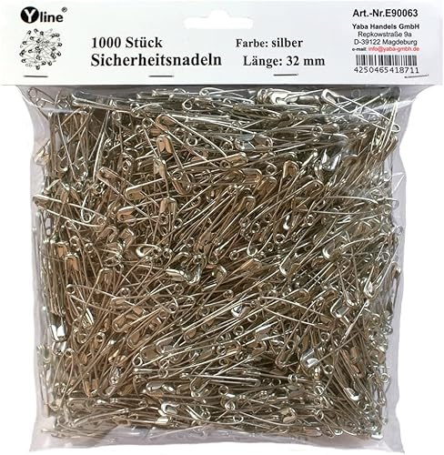 1000 imperdibles plateados de 32 mm para agujas de seguridad E90063