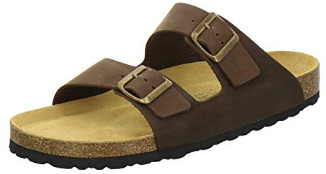 AFS-Schuhe Bekväma lädersandaler och tofflor för män, storlekar 36–50, tillverkade i Tyskland, Tobaksbrun, 41 EU