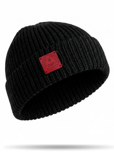 Hanse-Troyer - Berretto da marinaio, 100% lana merino (lana vergine), berretto invernale di alta qualità, morbido e inodore, caldo, isolato e non graffia, Nero , Taglia unica