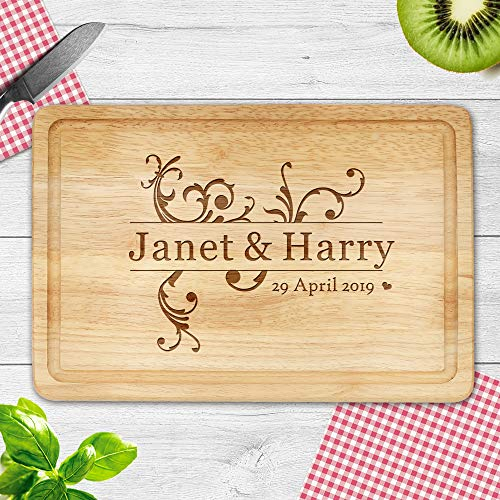 Personalised Chopping Board Cheese Board Oak Wooden Cutting Board for Wedding Anniversary Engagement Custom Gift for Friend Wife Aunt Colleague Design 06