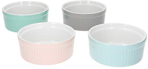 MamboCat 4er Set Muffin Förmchen Lotti rosa grau blau grün 200 ml I Mini Backform Keramik rund I Creme Brulee Schälchen Set I kleine Dessertschalen I Souffleeförmchen backofenfest Ø 11,5 cm