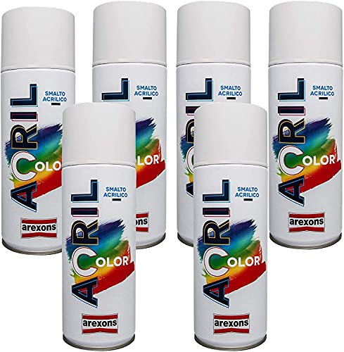 Lot de 6 bombes de peinture acrylique valve auto-nettoyante pour toutes les surfaces arexons (blanc brillant)