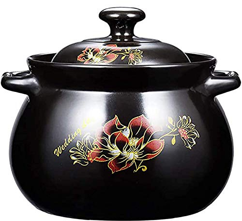 Clay Cooking Pots, Round Casserole Dish with Lid, Clay Pots for Cooking, Stockpot for Stew, Soup, Steam,Black,7.3L