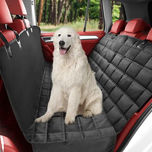 Dog Car Seat Cover 4-in-1, 100% Waterproof Dog Car Hammock, Durable Scratchproof Nonslip Back Bench Cover for Dogs with Seat Anchor, Machine Washable, Universal fits Trucks SUV