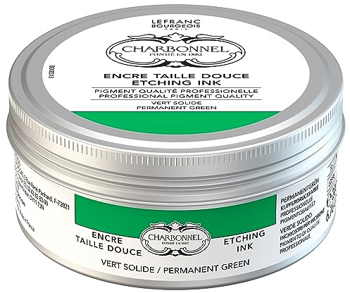 Kolnel, koppartryckfärger, högpigmenterad djuptrycksfärg, utmärkt ljusäkthet, vegan, levande färger, åldringsbeständig, 200 ml kruka – permanent grön