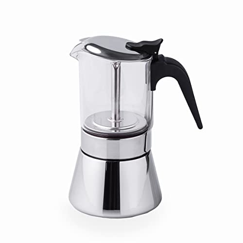 Lacor - 62126 - Cafetière italienne Sienne, Cafetière express, Acier inoxydable 18/10, Convient à tous les types de feux inclus Induction, Lave-vaisselle, Capacité 6 tasses, Finition miroir poli