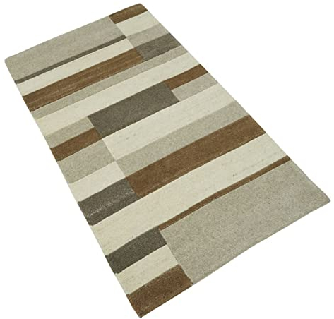 Nepal Matta handknuten grå beige kompatibel med brun 90 x 160 cm ull orientalisk matta N769