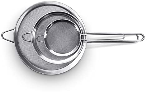 Blissify Stainless Steel Food Strainer with Sturdy Handle for Tea, Coffee, Juice - Steel Colanders & Sifters - No Sharp Edges & Reinforced Frame Strainer (Set of 3)