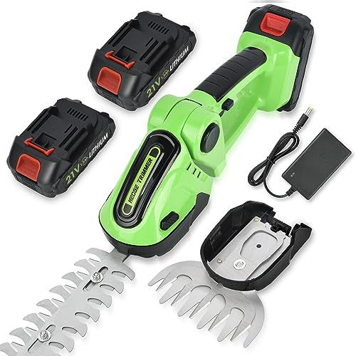 Hedge Trimmer Cordless, Garden Grass Shears Battery Hedge Shears for Lawn Edge 2 in 1 Small Weed Trimmer with 2 Pack Li-Ion Battery and Charger for Shrub, Garden, Grass, Lawn and Pruning