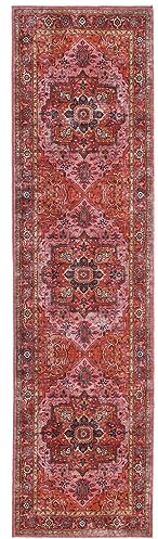 RugVista, Georgia Oriental, Teppich, 80 x 300 cm, Läufer, Kurzflor, Modern, Oeko-TEX Standard 100, Wohnzimmer, Schlafzimmer, Esszimmer/Küche, Flur, Büro, Nur chemisch reinigen, Rot/Rosa