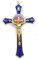 BRAVECOW Décoration murale vintage en métal doré avec croix, crucifix Jésus, saint religieux sculpté Christ (bleu)