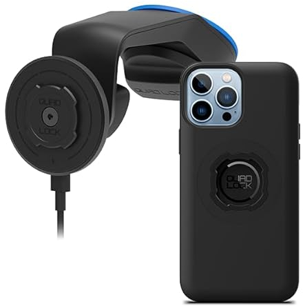 QUAD LOCK Soporte de Ventosa para Teléfono de Coche para Parabrisas/Salpicadero con Cabezal de Carga Inalámbrica mag V2 y Funda mag para iPhone 13 Pro MAX