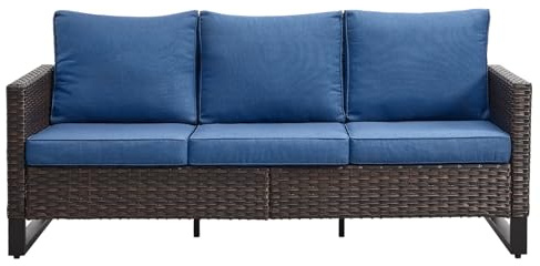 Belord Outdoor Couch Patio Furniture: Wicker Patio Sofa with Deep Seat High Back, 800Lbs Weight Capacity Oversize Outdoor Seating 3 Seater Rattan Couch, Anti-Rust Frame, Brown