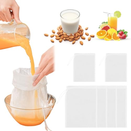 VCRANONR 6 Pezzi Sacchetti per Filtrare in Nylon 20x15 cm/30x20 cm Sacchetto per Latte di Noci Sacchetto Filtro con Coulisse Riutilizzabili per Latte di Noci Succo di Frutta Caffè Succo di Verdura