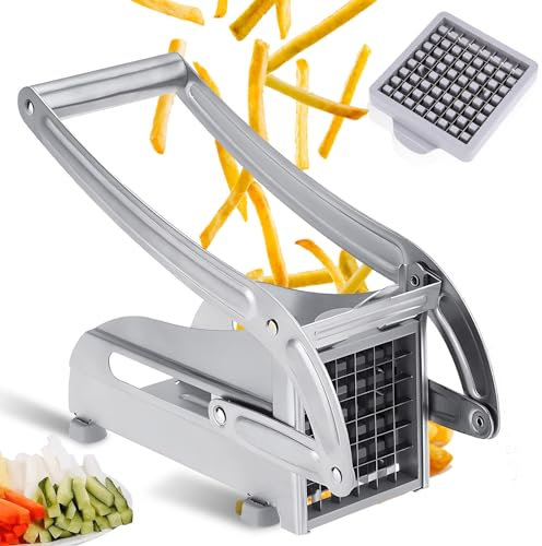 GBKDQQ Pommesschneider: Professioneller Kartoffelschneider mit 2 Einsätze, Pommes Frites Schneider Edelstahl Professioneller French Fries Cutter Rutschfester Gemüseschneider Pommespresse Chip-Maker