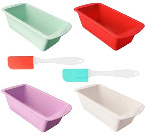 4 PCS Silicone Bread Loaf Tin With 2 Scrapers - Rectangular, Reusable, Non-Stick Baking Moulds for Kitchens, Restaurants, Bakeries