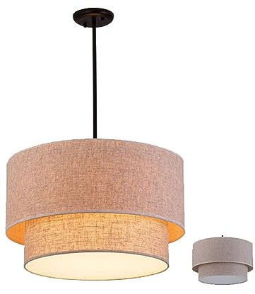 Lámpara Colgante de Estilo rústico, Tambor de 2 Niveles con Pantalla de Lino, lámpara Colgante de Techo rústica para Cocina y Dormitorio