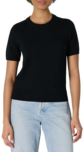 Amazon Essentials Women's Regular-Fit Short-Sleeve Pullover Jumper, Black, S