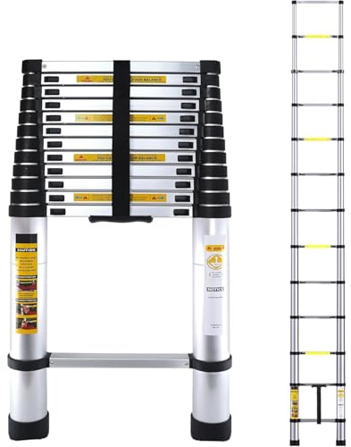 4.1M Telescopic Ladder, 13.5FT Aluminium Extendable Ladder with Non-Slip Feet, Heavy Duty Folding Ladder Adjustable Height for Loft Access, Roof, Window, Garden & Home Use
