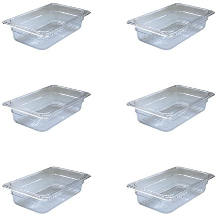 AcMax Gastronorm - Lote de 6 recipientes de policarbonato GN 1/4 (1,8 L, profundidad de 65 mm)