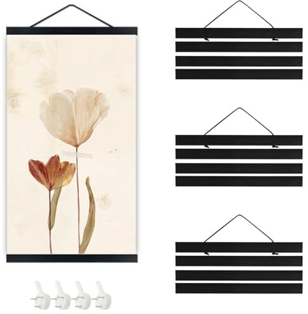 LNSYSNS 4 Pièces Porte Affiche, 21 cm Cadre Magnetique, en Bois A4 Cadre Poster Magnétique, Noir Porte Affiche-Magnetique, avec Corde et Clous, pour Affiches et Photos