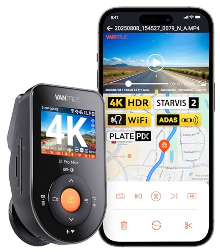 VANTRUE Dashcam Voiture S1 Pro Max 4K Starvis 2 Avant, Caméra embarquée 5G Wi-FI Dash Cam GPS HDR Tampon Surveillance de stationnement,Contrôle Vocal Français，LTE en Option Max 1To