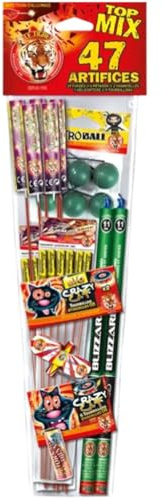 SPARKLERS CLUB Assortiment de 47 Pétards & Artifices Scintillants Top Mix - Effets Variés : Fusées, Chandelles, Tourbillons - Coffret Extérieur Catégorie F1 - Fête et Spectacle