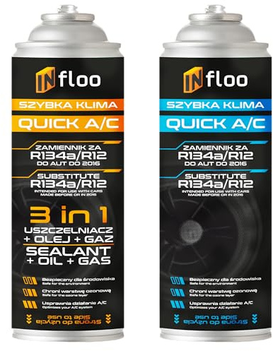 INfloo Fast Klima 3in1 R134a Gas + Oil + Sealant + 1x Gas R134a – Car Air Conditioning Self Filling Kit 1996-2016+ Gloves
