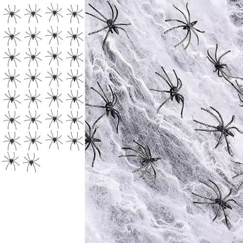 Ragnatele Halloween, 100g Spider Web +30 Nero Finti Ragni, Stretch Ragnatele Estensibili Bianca, Ragnatela Halloween Decorazione per Feste di decorazioni halloween