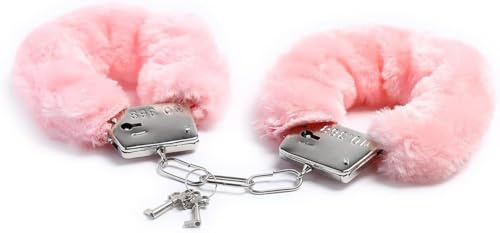 Stainless Steel Pink Fluffy Handcuffs for Ankles and Wrist with Chain Set Fuzzy Sweater Hand Cuff Set for Adults Bedroom Hand Cuffs for Women Couples ZOP-182