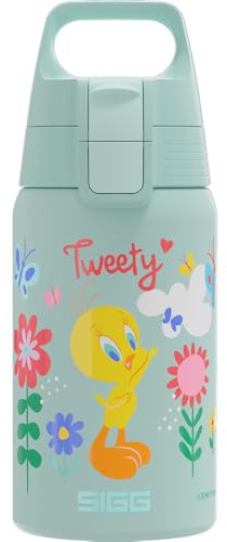 Sigg – Edelstahl Trinkflasche Kinder – SHIELD ONE Tweety – Für kohlensäurehaltige Getränke geeignet – Federleicht – BPA-frei – Sport & Schule – Hellblau mit Tweety – 0,5 L
