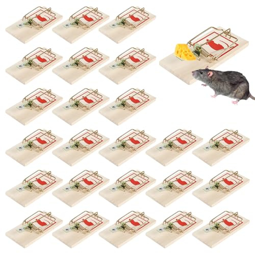 Trendecor 24 Stück Mausefallen aus Holz, Mausfalle Wiederverwendbar Plastikfrei Mäusefallen für Haus Garten Draußen und Drinnen