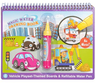 Magic Painting Books with Water, Reusable Water Colouring Book, Mess Free Colouring Suit for Brain Boosting and Entertainment, Magic Painting for 3 and Above (Transportation, 1)