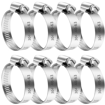 8 Pezzi Fascette Stringitubo Set, Fascetta Stringitubo Regolabile 40-63mm, Fascette Metalliche, Fascette a Vite in Acciaio Inox, per Lavatrice, Tubi Piscina, Giardino, Tubi Gas, Acqua, Auto