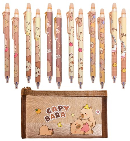 Set Di 12 Penne Capibara Cancellabili E 1 Astuccio, Penna Gel Di Gomma Con Coperchio, Cancelleria Per L'Apprendimento Dei Cartoni Animati, Strumenti Di Scrittura Per Bambini, Riutilizzabili.