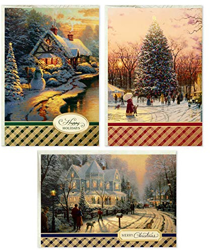 Hallmark Thomas Kinkade Boxed Christmas Cards Assortment, Snowy Scenes (3 Designs, 24 Cards with Envelopes)