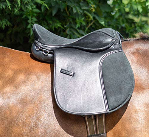 Aces Equine SYNTHETIC GENERAL PURPOSE 14 INCH WIDE HALFLINGER HORSE SADDLE BLACK & BROWN