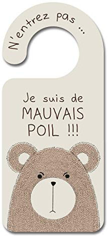 Ne pas Déranger - Panneau de Porte Mauvais Poil PVC 1mm - 18 x 8 cm - Plaque Poignée Porte - Décoration Plastique Porte - Accroches Portes