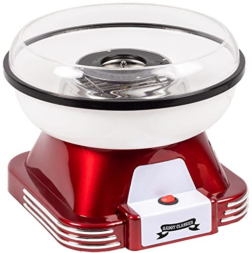 Gadgy Candy Floss Machine for Kids & Adults, Retro Cotton Maker, Suitable for Sugar or Candies, Including 10 Candyfloss Sticks, 500W, Red & White