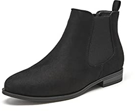 VJH confort Women's Slip on Ankle Boot, Western Almond Round Toe Low Heel Elastic Chelsea Bootie (black 1,9.5)