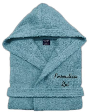 Cieffepi Home Collections Solo Mio Basic Accappatoio Personalizzato con Cappuccio in Morbida Spugna idrofila di Puro Cotone (S, Acquamarina)