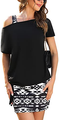 Gyabnw Shirtkleider 2 Teilig Kleider Damen Sommer Lässiges zweiteiliges Damenkleid für Partys