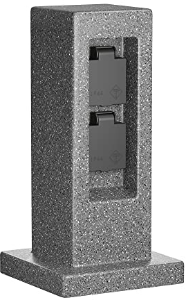 ledscom.de Garten Steckdosensäule Pock für außen, IP44, 2-Fach, anthrazit (Stein-Optik), eckig, 30 cm