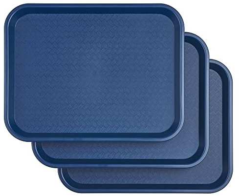 Lot de 3 Plateaux de Service Rectangulaires en Plastique - Plateaux Fast-Food/Cantine - Plateau Petit déjeuner -Bleu
