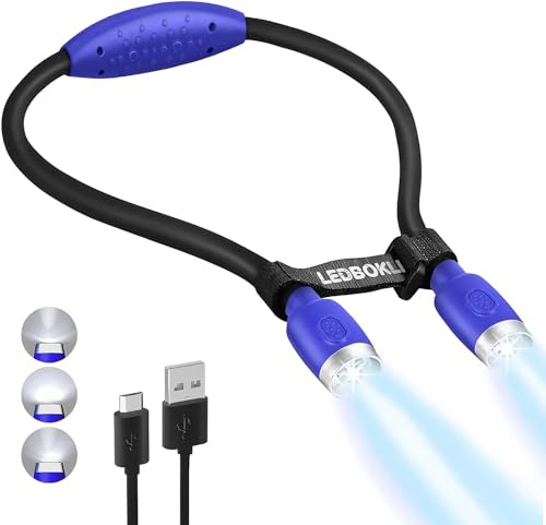 LEDBOKLI Uppdaterad nacklampa för stickning, bärbar boklampa för läsning i sängen med 4 ljusstyrkenivåer, flexibla bekväma mjuka silikonarmar, perfekt för hantverk, stickning, reparation (blå)